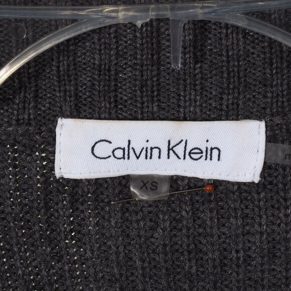 Calvin Klein Vest Faux Fur Size XS Womens Sweater Metal Closures Gray Mock Tunic - Picture 10 of 11